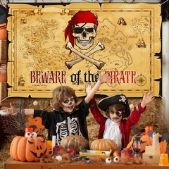 Breling Pirate Party Backdrop Treasure Map 185 x 110 cm, White
