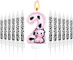 13 Pcs Cow Themed Birthday Candles – 0 to 9 Pink Number 2,