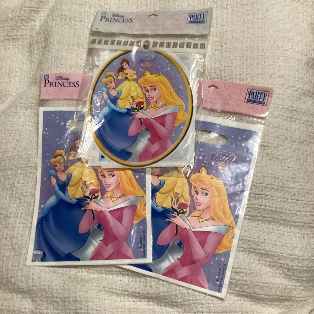 Vtg Party Express Disney Princess Birthday Banner & Lot / 2 Treat Loot Bags NIP