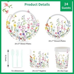 Wildflower Floral Disposable Tableware (Plates, Cups, Napkins, Utensils)
