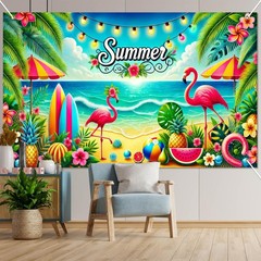 Summer Beach Banner 71×43 Inches Summer Backdrop Beach Party Decorations Hawa…
