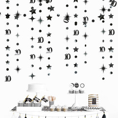 Black 10Th Birthday Decorations Number 10 Circle Dot Twinkle Star