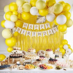 Yellow Birthday Decorations for Girl Boy, White Macaron Yellow Balloons with