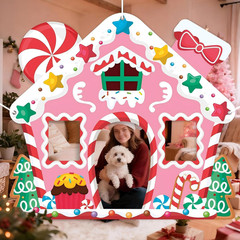 Life Size Pink Gingerbread House Christmas Decoration Holiday Backdrop for Indoo