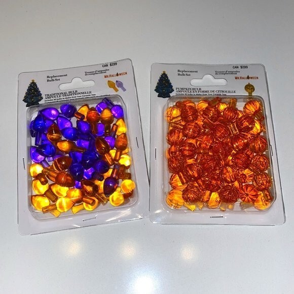 2 Packs Halloween Plastic Mini Light Bulbs Covers Trees Pumpkins Orange Purple