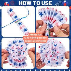 Red White and Blue Tissue Paper Pom Pom Garlands, Patriotic Decorations, Paper P