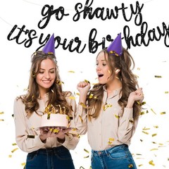 BEISHIDA Black Go Shawty It’s Your Birthday Banner-11.4Feet, NO DIY-Hip black