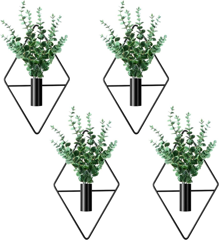4 Pcs Plant Wall Decor Diamond Shape Hanging Planters with Artificial Plants…