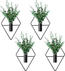 4 Pcs Plant Wall Decor Diamond Shape Hanging Planters with Artificial Plants…