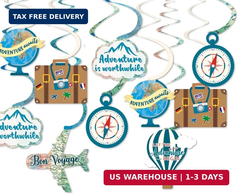 Travel Themed Party Decorations 30 PCS Travel Themed Hanging Swirl Let The Adven