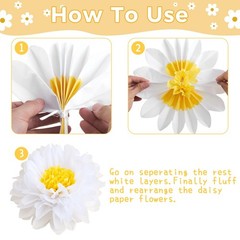 Daisy Tissue Paper Pom Poms Flower Wall Decorations Birthday Baby Shower