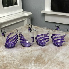 Spooky Skeleton Hand Wine Plastic Tumblers Set of 4 Glasses Halloween Party
