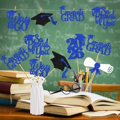24 PCS Blue White Class Of 2026 Graduation Centerpiece Sticks Table Toppers