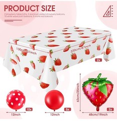 Tegeme 19 Pieces Strawberry Birthday Party Decoration with Strawberry Tablecl…