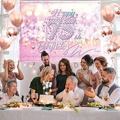 7’x5′ Pink Happy 75th Birthday Backdrop Birthday Decorations Party Supplies