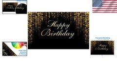 Versatile Vinyl Backdrop for Birthdays – Black & Gold Sparkle Design 70.8×43.3