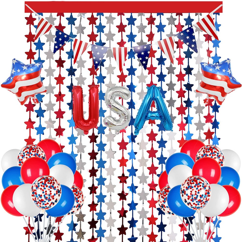 Red White and Blue Balloons Party Decorations with Patriotic Theme Foil Fring…