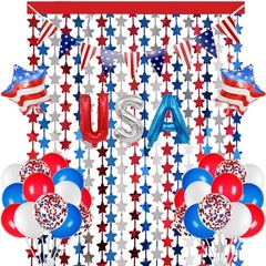 Red White and Blue Balloons Party Decorations with Patriotic Theme Foil Fring…