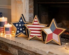 Japceit 3Pcs 4Th Of July Decorations Wooden Stars,Red White Blue