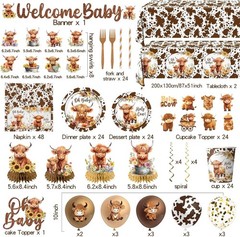 Highland Cow Baby Shower Decorations Farm Animals Brown Cow Print Tableware I…