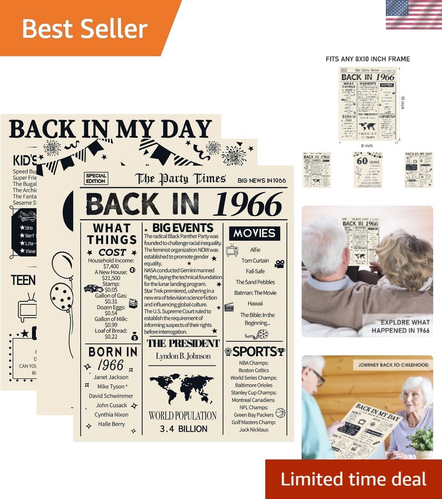 Retro 60th Birthday Decorations: 3 Vintage Posters Celebrating 1966 Memories