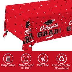 Red 3Pcs 54×108″ Class of 2026 Graduation Tablecloth Congrats Grad Party Decor