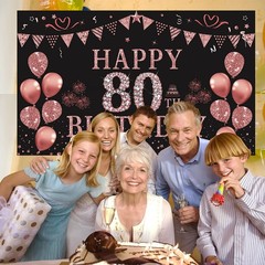 80th Birthday Decorations for Women Rose Gold Birthday Backdrop Banner 5.9 X …