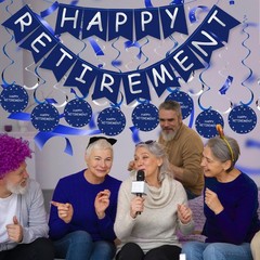 Retirement Party Decorations Blue Silver Happy Retirement Banner Swirls Kit
