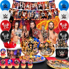 114Pcs Wrestling Match Birthday Decorations WWE Party Set Tableware Balloons Cup