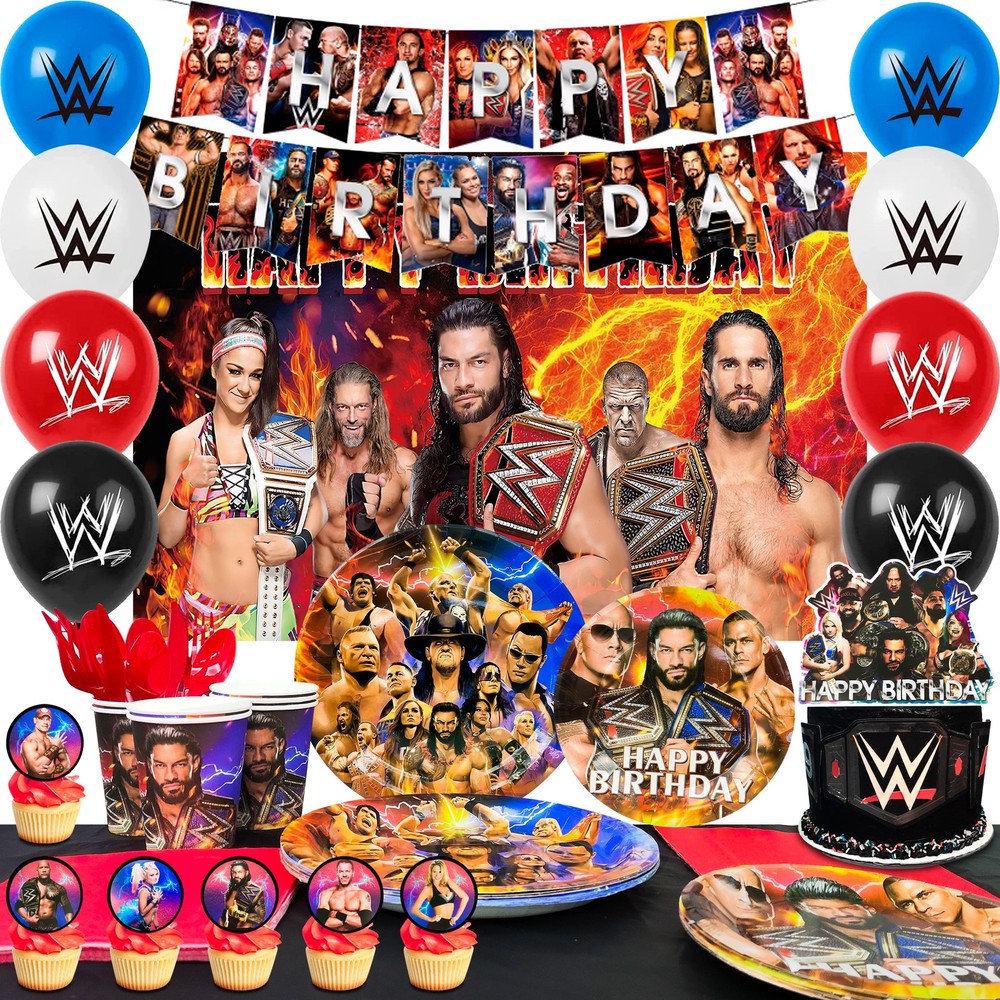 Exciting Wrestling Match Birthday Decor WWE Party Set Tableware Balloons Plates
