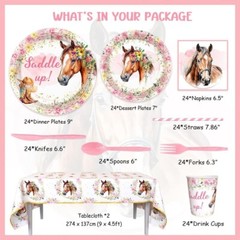 Saddle Up Horse Birthday Tableware Set Includes 2 Tablecovers, Cups, Utensils