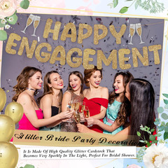 Pre Strung Happy Engagement Banner Glitter Engagement Party Decorations for C…