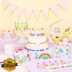 WERNNSAI 12PCS Birthday Crowns, Paper Party Hats, Elastic Band