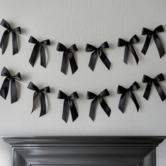 Black Bow Hanging Garlands, Satin Ribbon Bowtie Banners, 2pcs Bow Knot Party Han