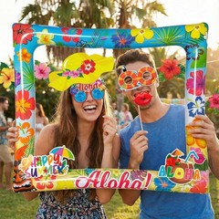 Complete Hawaiian Luau Selfie Kit – 30 Props with Inflatable Frame for Parties