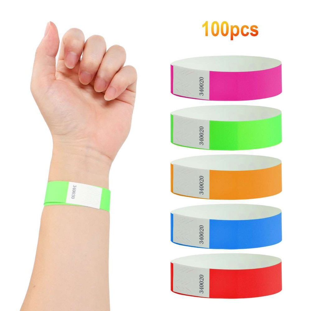 100Pack Paper Wristbands For Events Neon Color Wrist Bands Concert Multicolor US