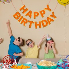 Hxezoc Orange Happy Birthday Banner