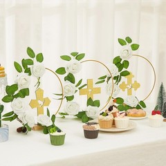 48 Pcs Baptism Centerpiece Set First Communion Decor Wooden Cross Floral Hoop