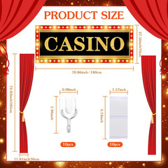 3 Pcs Casino Theme Party Decorations LED Banner with String Light Red Curtain Si
