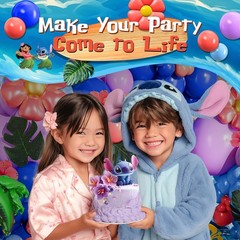 ALL-IN-1 Blue Alien Balloon Arch Kit with BONUS Palm Tree & Tropical Flowers for