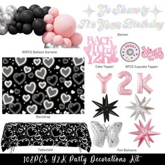 Y2K Party Decorations Set – 109 PCs with Backdrop, Tablecloth, Balloon Garland &