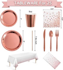 Elegant Rose Gold Tableware Set for 25 Guests