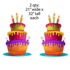 Colorful Balloon Clusters, Cakes & Stacks of Presents Yard Card Fillers, 6pcs
