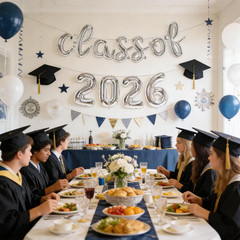 Class of 2026 Graduation Balloons, Silver Foil Graduation Party Decorations, 16-