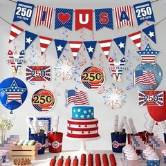 250th Anniversary Decorations Set – Banner, Swirls & Garland for USA Celebrat…