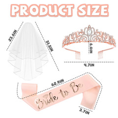 3 Pcs Bachelorette Party Decorations, Bride to Be Sash, Tiara, Crown, Bridal Sho