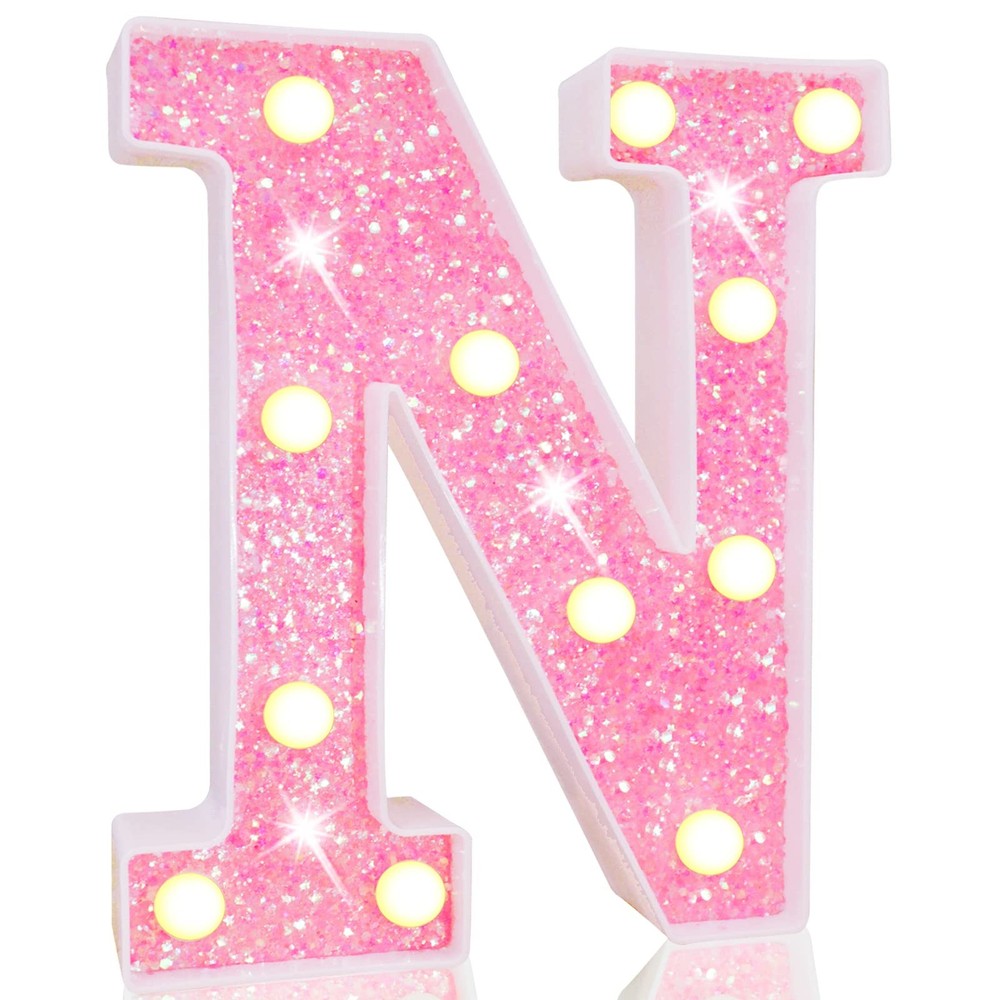 LED Marquee Letter Lights, Pink Glitter Alphabet Sign Battery Powered Night L…