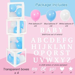 Baby Boxes with 41 Letters and 36 Balloons, 4pcs Clear Balloon Boxes for Baby…