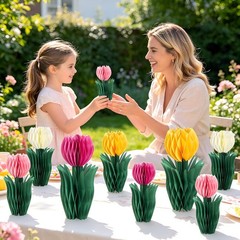 8 PCS Paper Flower Tulip Honeycomb Decor Table Centerpieces Spring Party