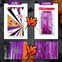 Halloween Tinsel Backdrop Curtains 3.3 X 6.6 Ft Orange Purple Black Streamers